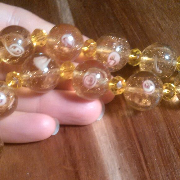 Champagne Color Murano Style Silvertone Necklace - Picture 9 of 15